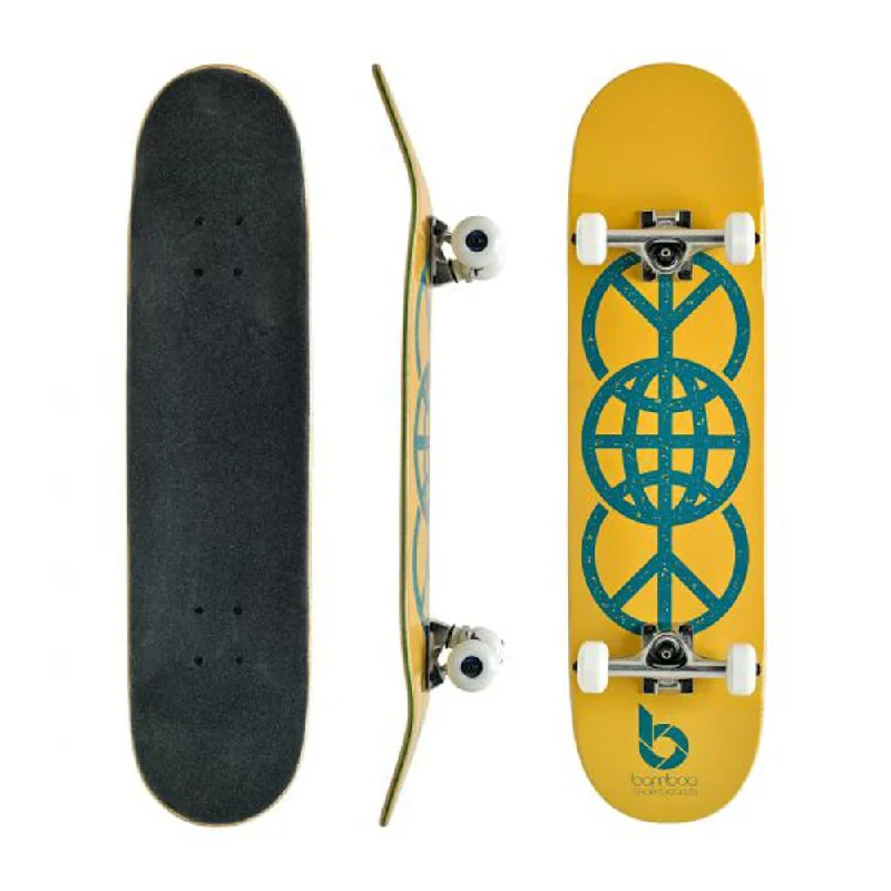 Gold World Peace Graphic Bamboo Skateboard