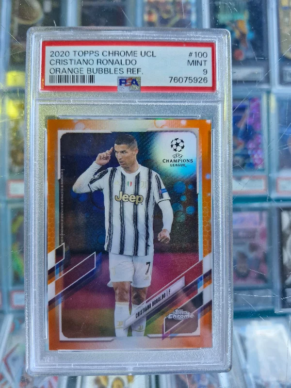 2020-21 Topps Chrome UEFA Cristiano Ronaldo #100 Orange Bubbles Ref PSA 9 SSP