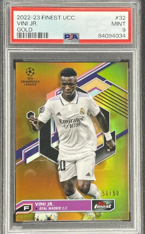 2022-23 Topps Finest Uefa Vini Jr Gold Refractor 50/50 #32 PSA 9