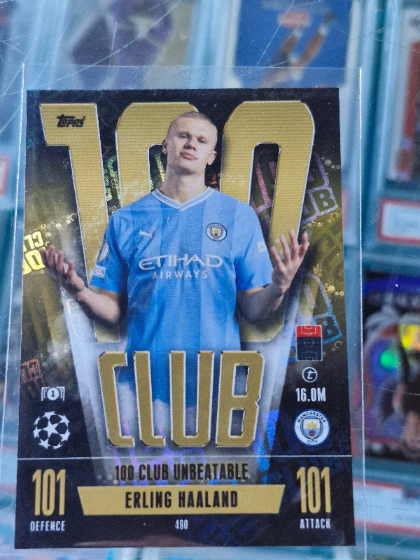 2023-24 Match Attax UEFA Erling Haaland #490 100 Club Unbeatable Manchester City