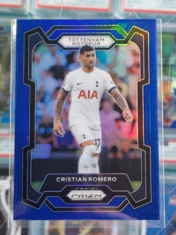 Cristian Romero 2023-24 Panini Soccer Premier EPL BLUE PRIZM REFRACTOR 073/299