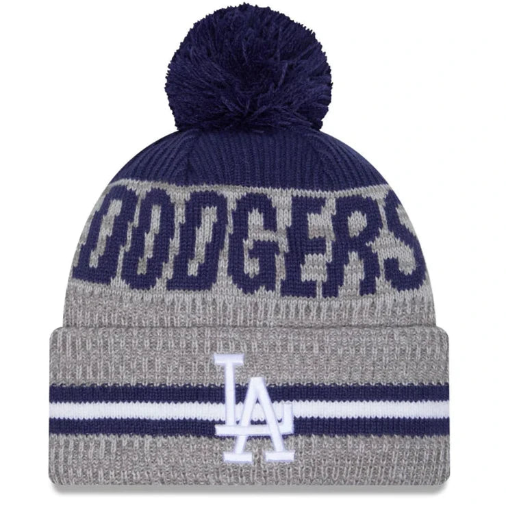 New Era Los Angeles Dodgers Gray Sport Night Runner Cuffed Knit With Pom