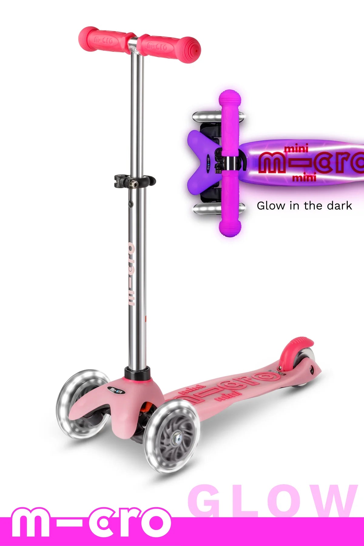 Micro Mini Glow Plus LED Scooter - Frosty Pink - LOCAL PICK UP ONLY